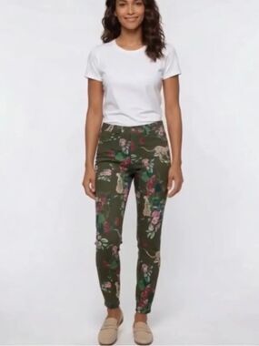 L'Agence Margot Skinny High Rise Geupard Floral French Moss Green Jean Womens 26